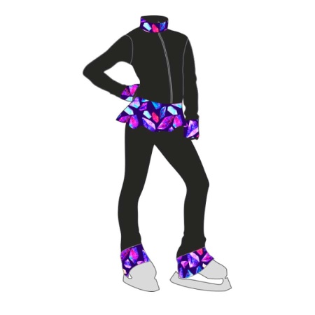 Комбинезон-термо с юбкой для фигурного катания MADDY JR черный/кристалы фиолетовый 